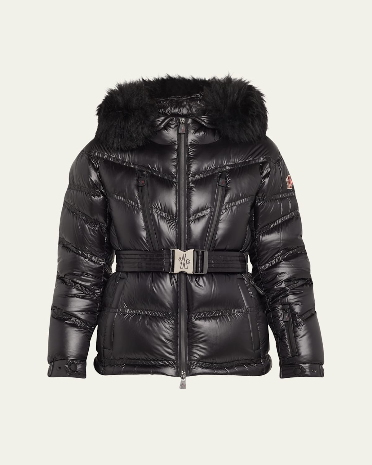 Moncler Bernis Down Ski Jacket With Detachable Shearling Trim In Black