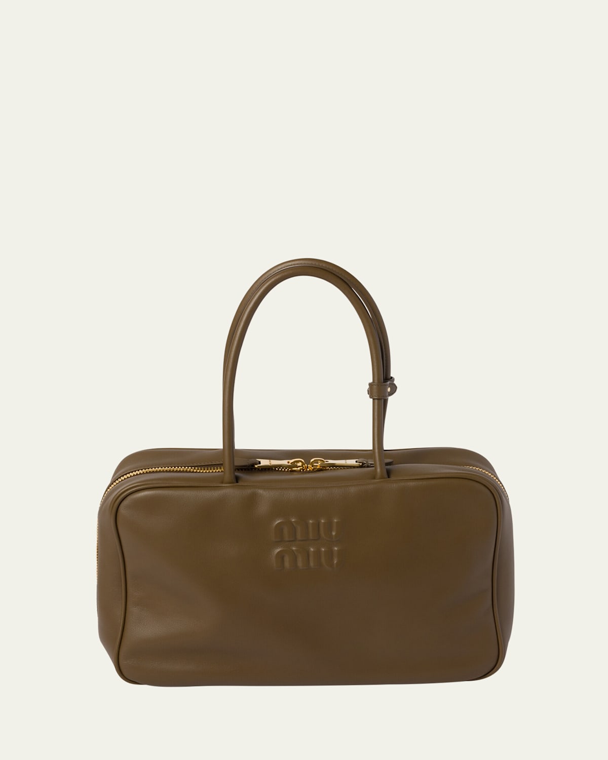 Miu Miu Zip Leather Top-handle Bag In F0244 Tundra