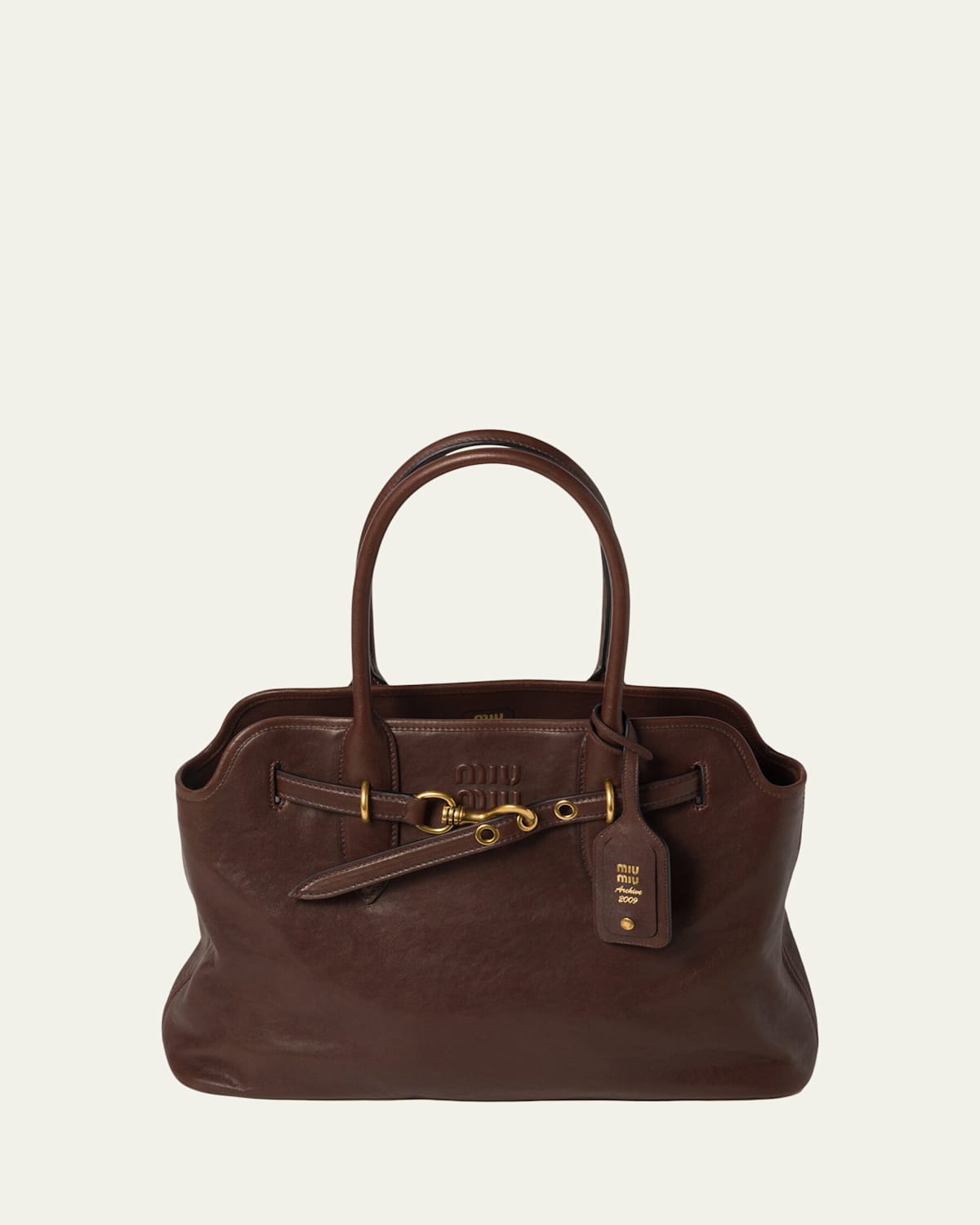 Miu Miu Aventure Large Leather Shoulder Bag In Brown