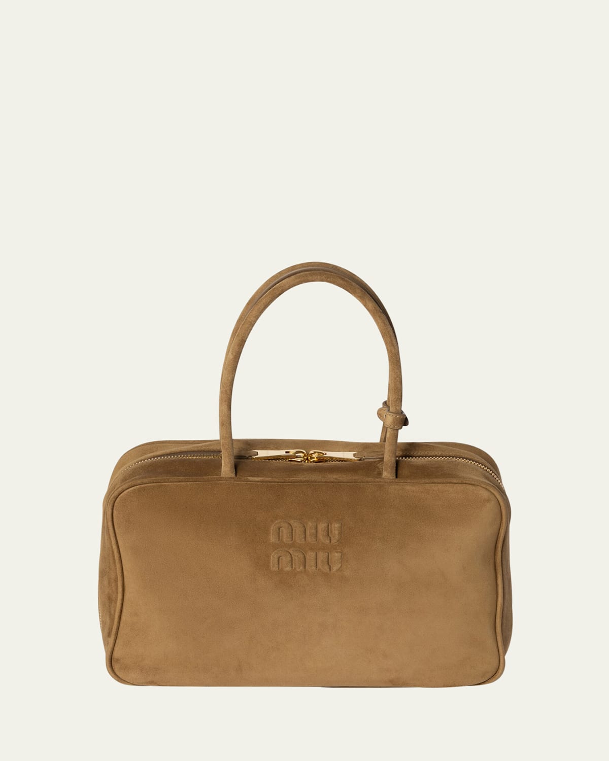 Miu Miu Zip Goat Suede Top-handle Bag In Brown