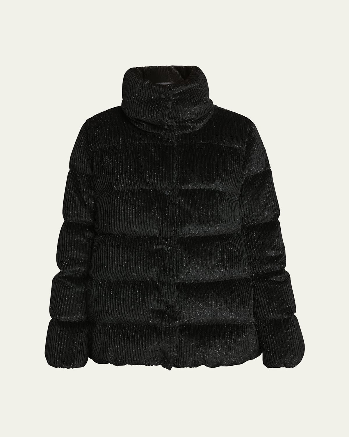 Moncler Cochevisse Metallic Velvet Corduroy Puffer Jacket In Black