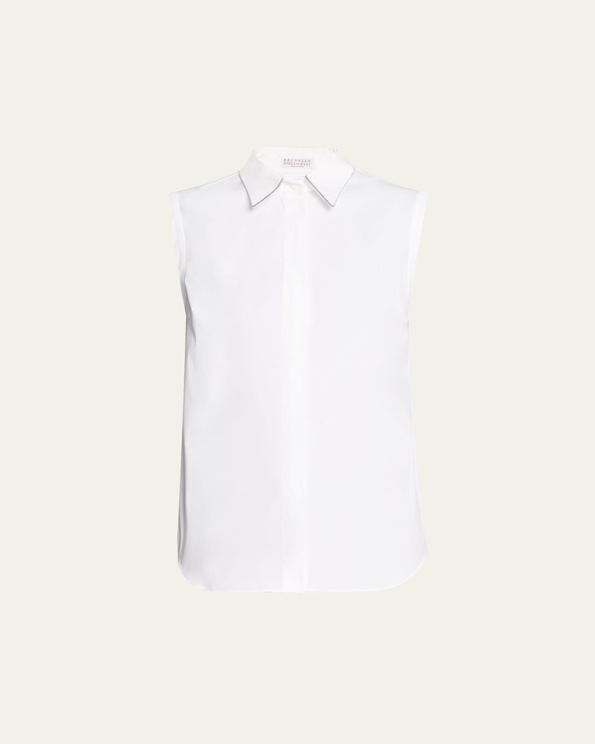 Shop Brunello Cucinelli Cotton Poplin Button-front Shirt With Monili Collar In White