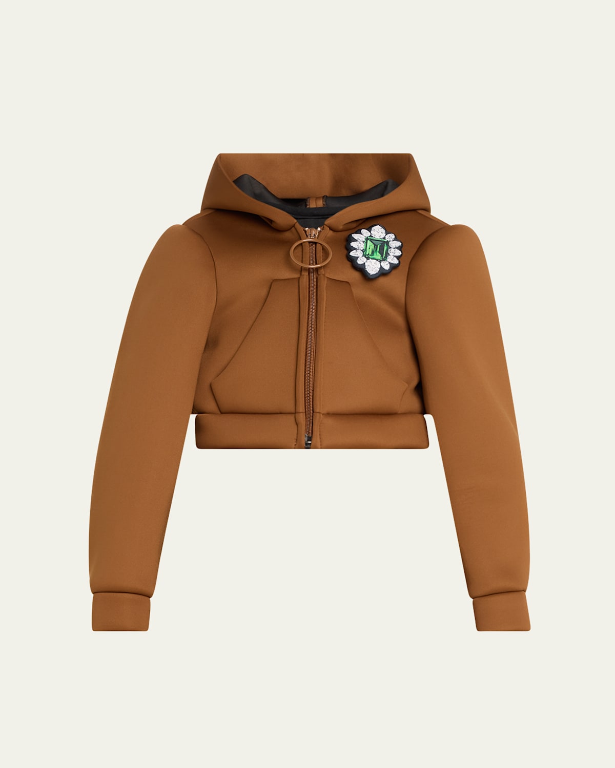 Crop Hooded Jacket with Brooch