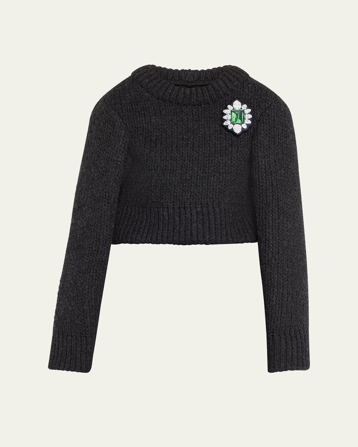 Wool Cropped Sweater with Brooch