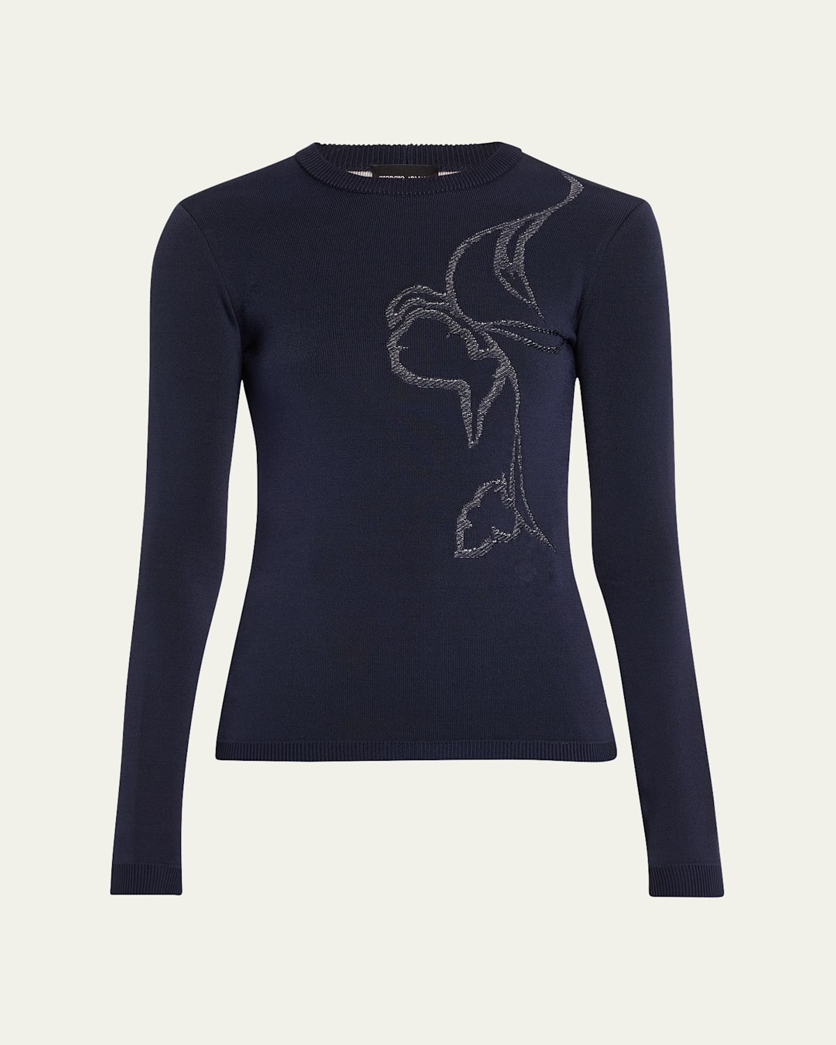 Giorgio Armani Double-stitch Viscose Embroidered Knit Top In Navy