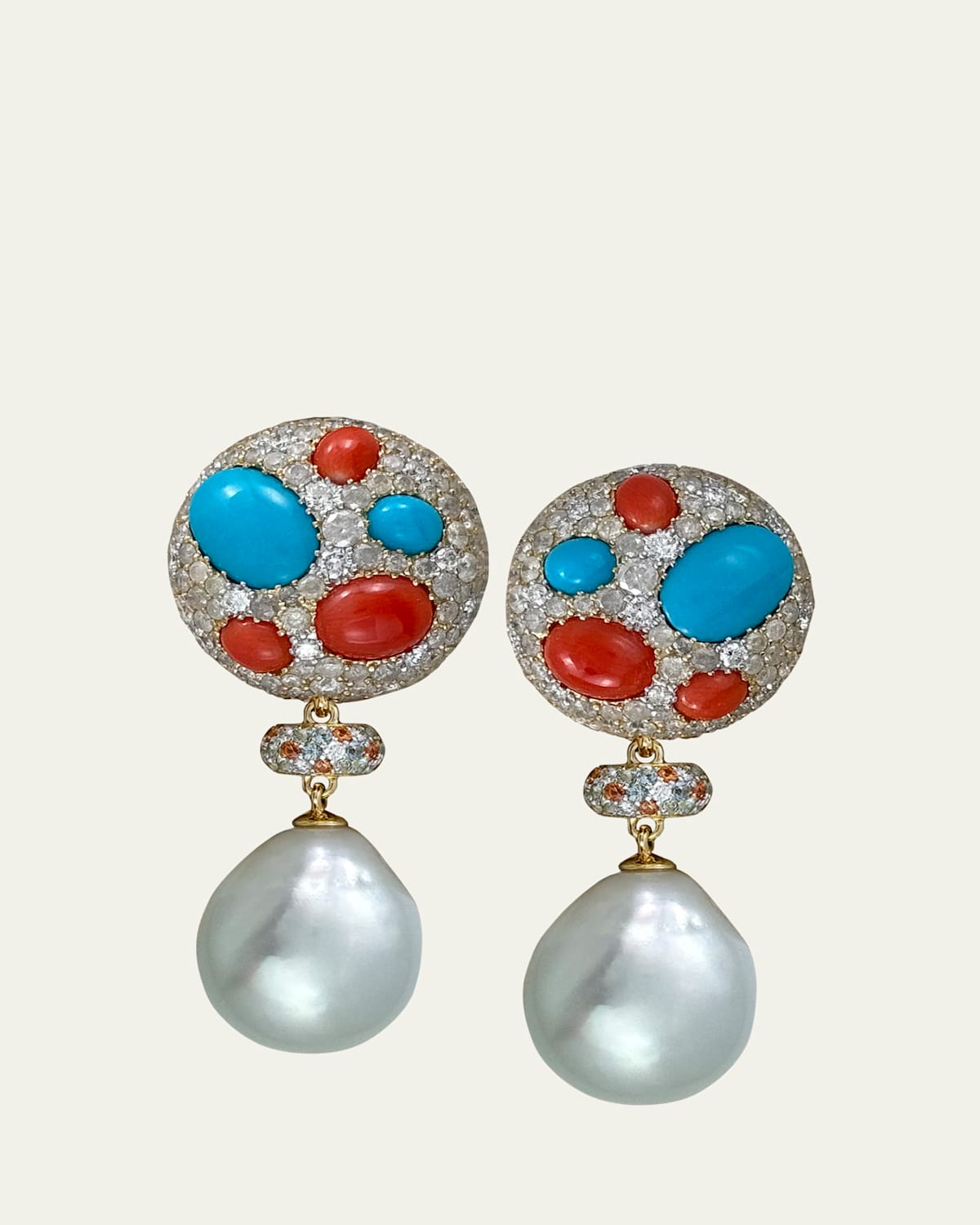 Coral, Turquoise, Diamond, Multi-Stone, and Pearl Drop Earrings