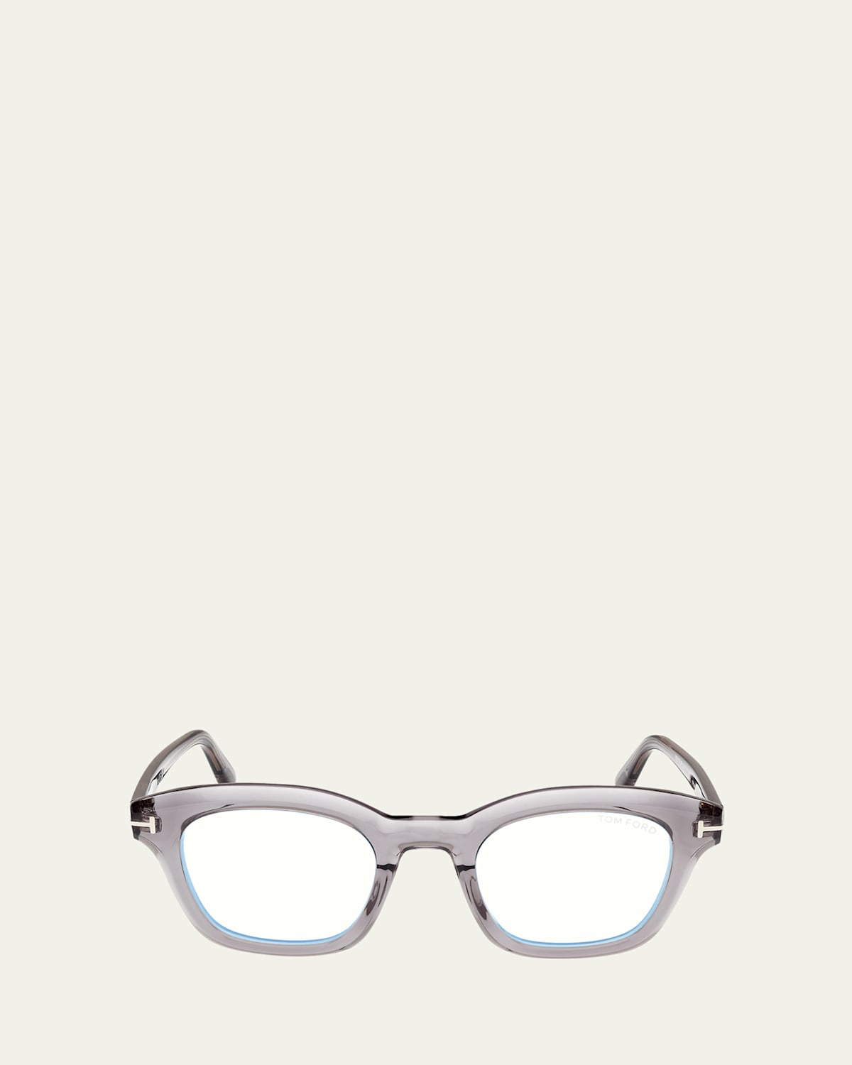 Tom Ford Men's Acetate Blue Blocking Square Glasses In Shiny Transparent Grey