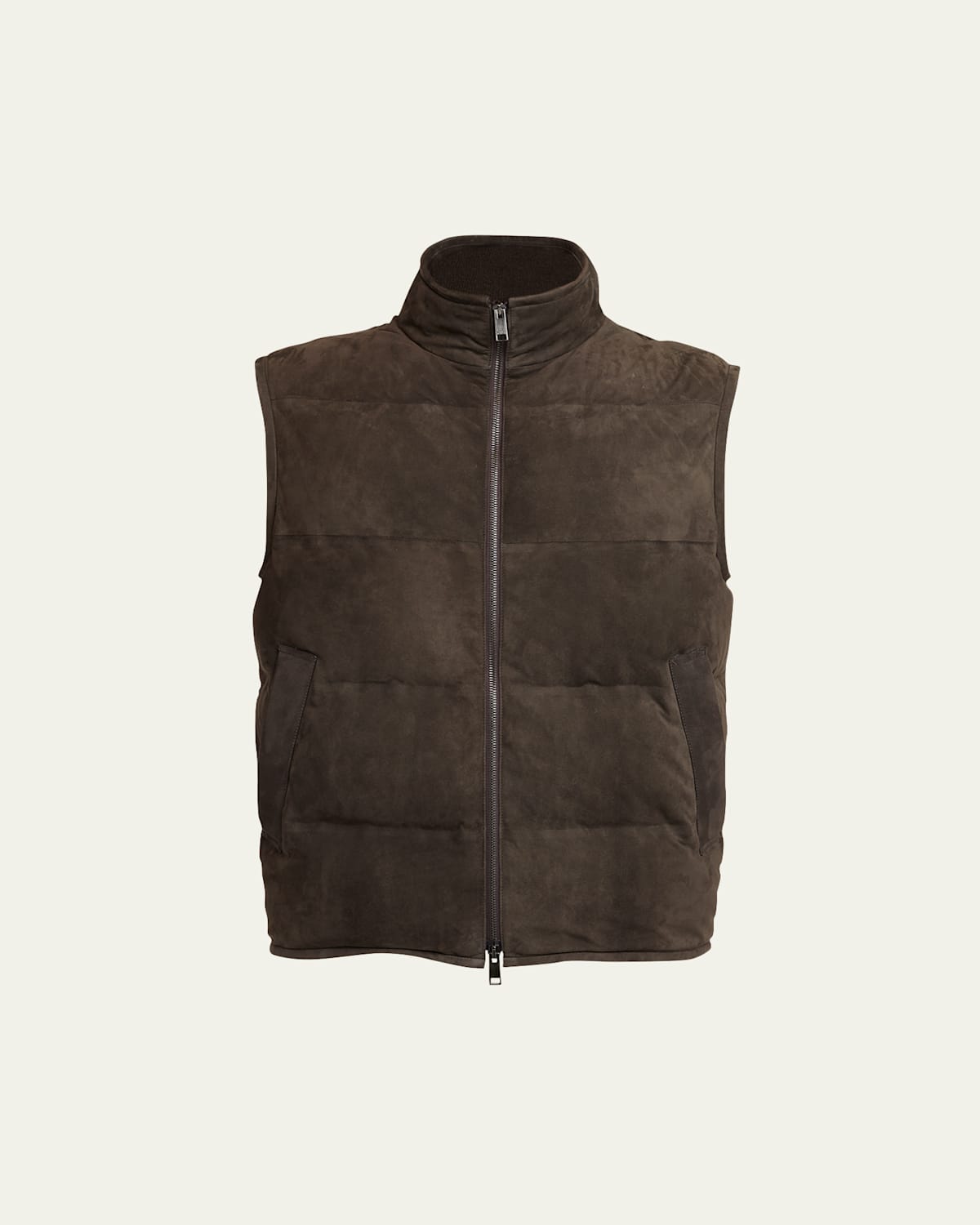 Shop Zegna Men's Suede Full-zip Down Vest In Dk Brw Sld