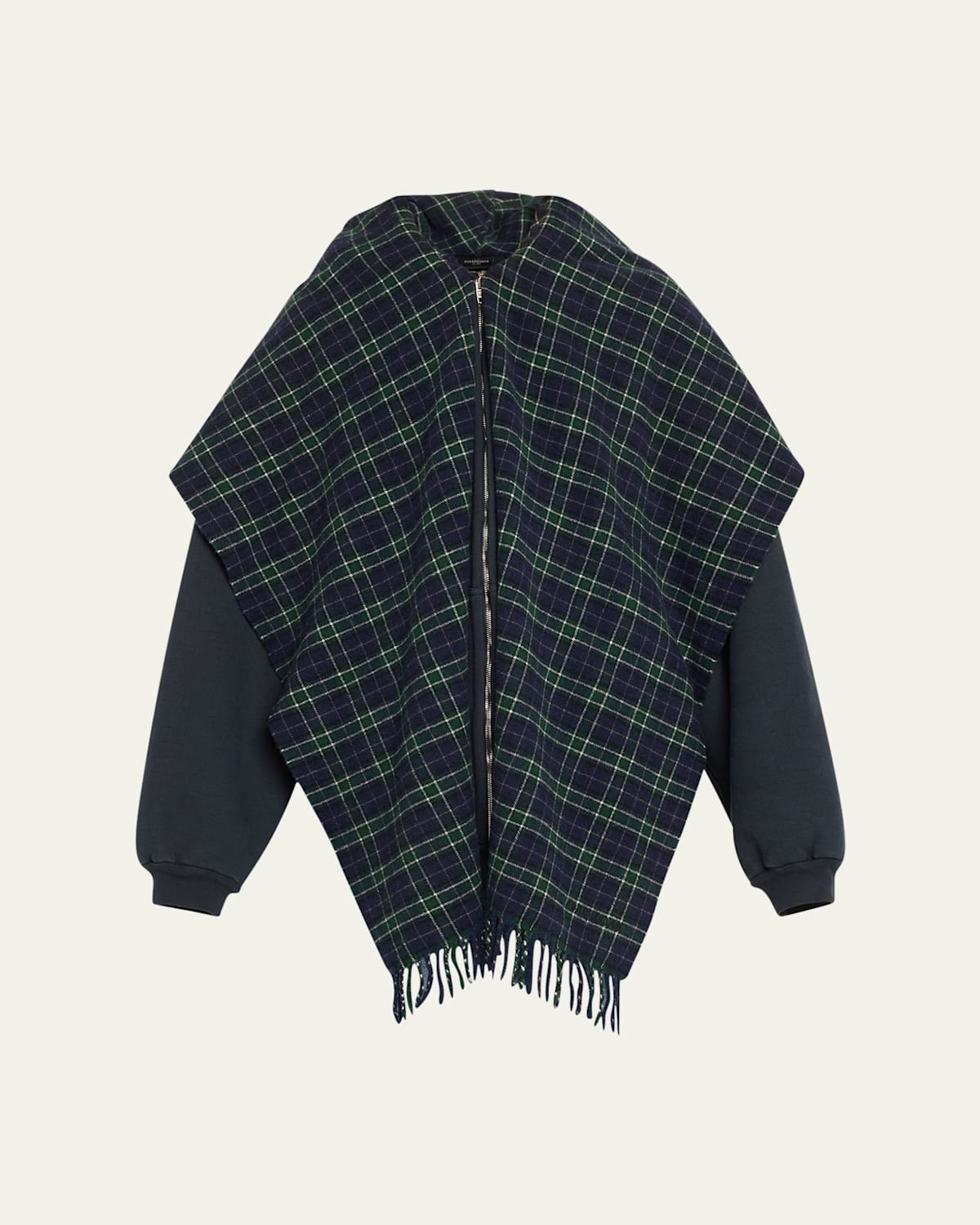 Balenciaga Oversized Plaid Scarf Zip Up Hoodie In Blue