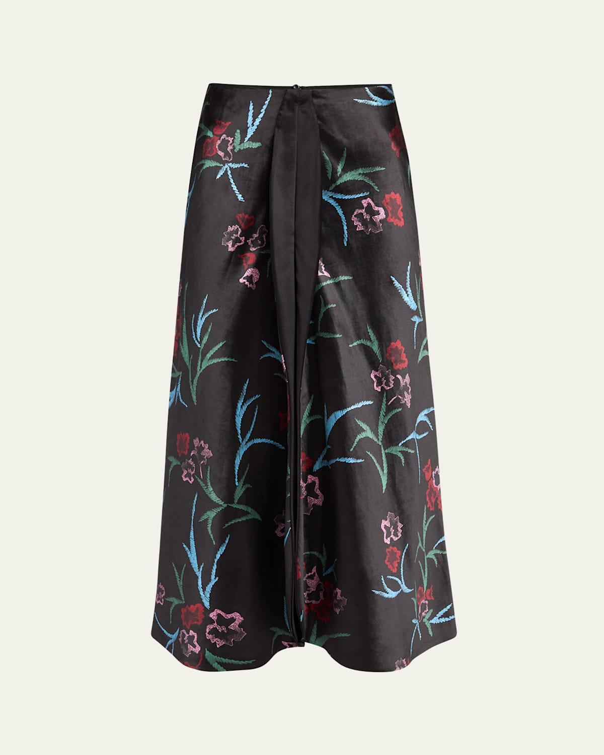 Floral Printed Maxi Silk Skirt with Pleated Center Panel