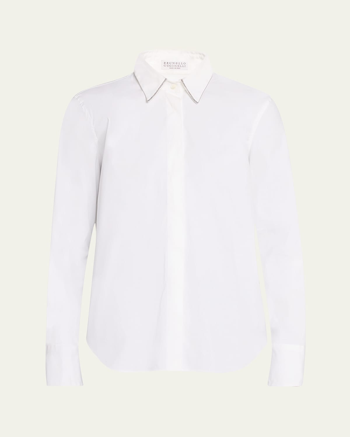Brunello Cucinelli Poplin Button-front Shirt With Monili Collar In White