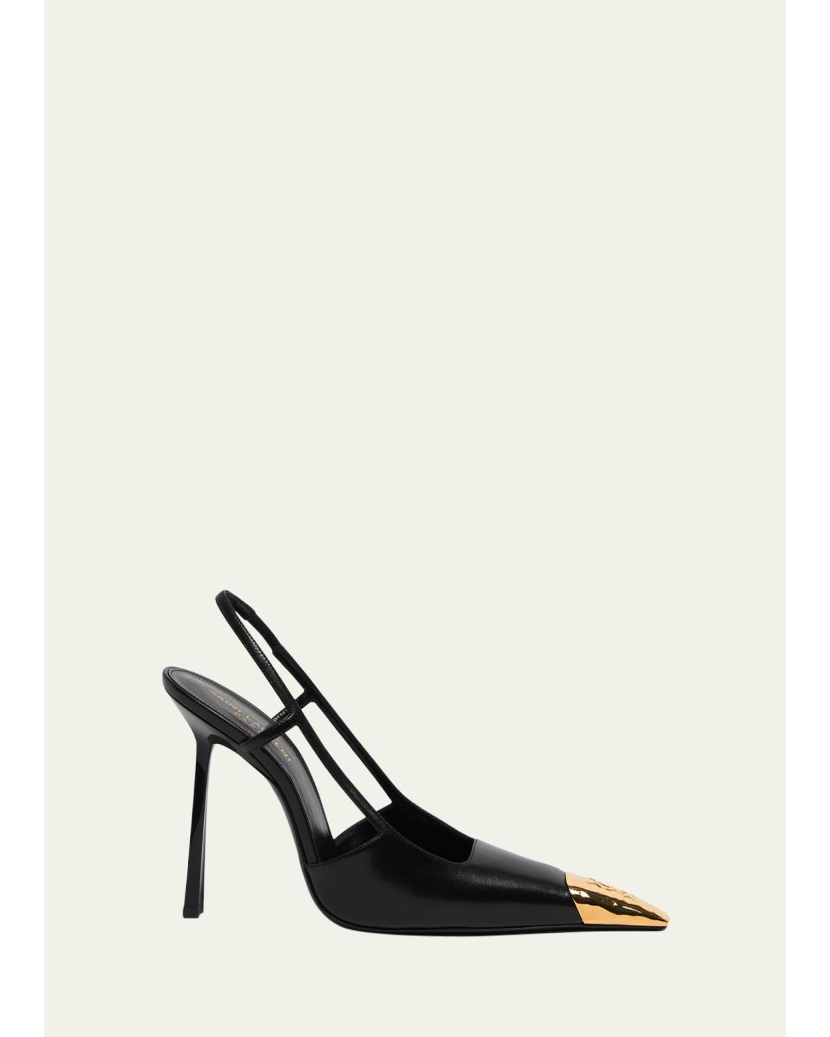 Jeanne Leather Metallic-Toe Slingback