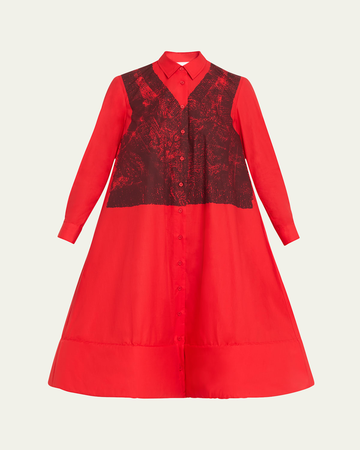Printed Foam Bottom Button Down Midi Shirt Dress