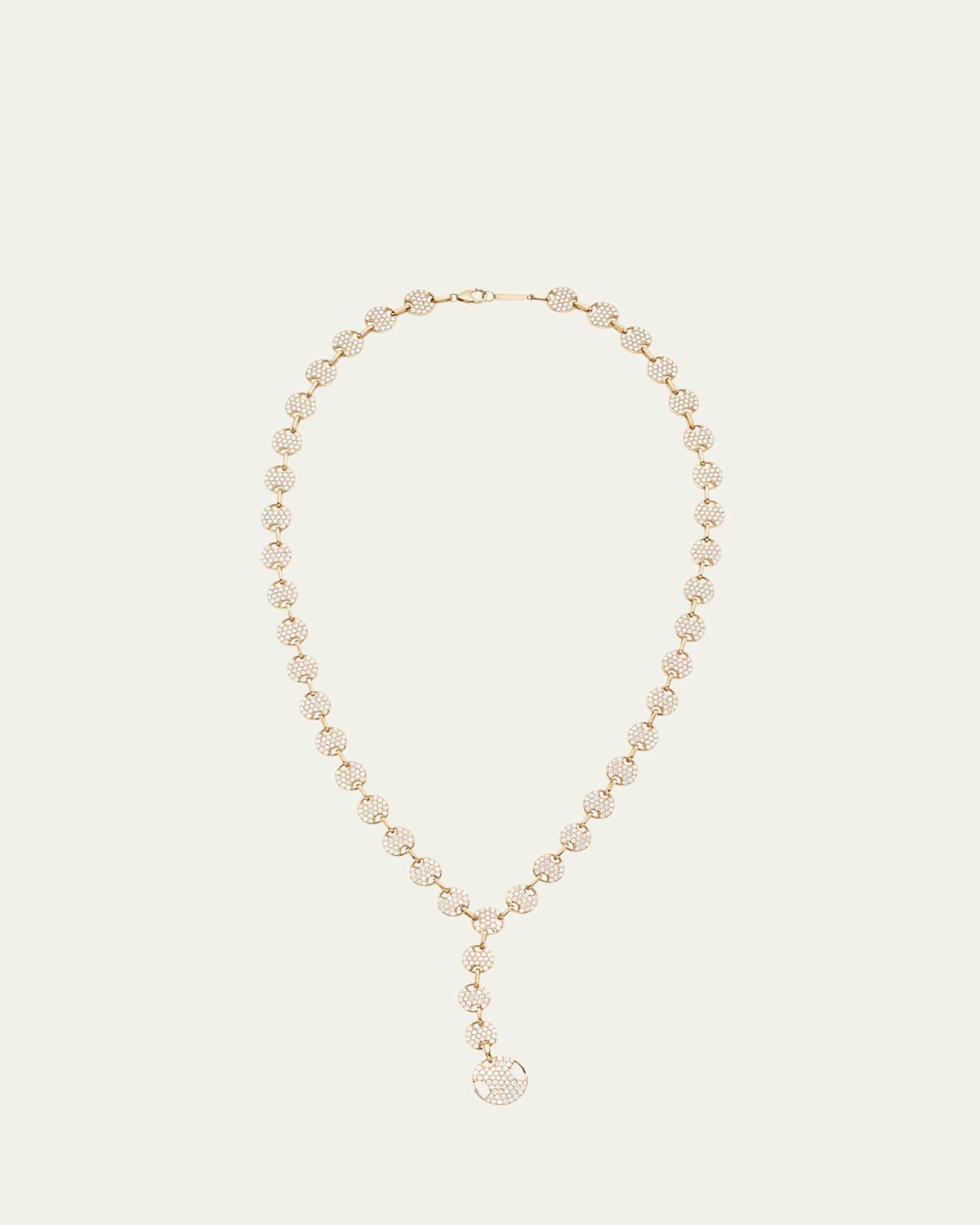 14K Yellow Gold Mega Pave Diamond Flatman Lariat Necklace
