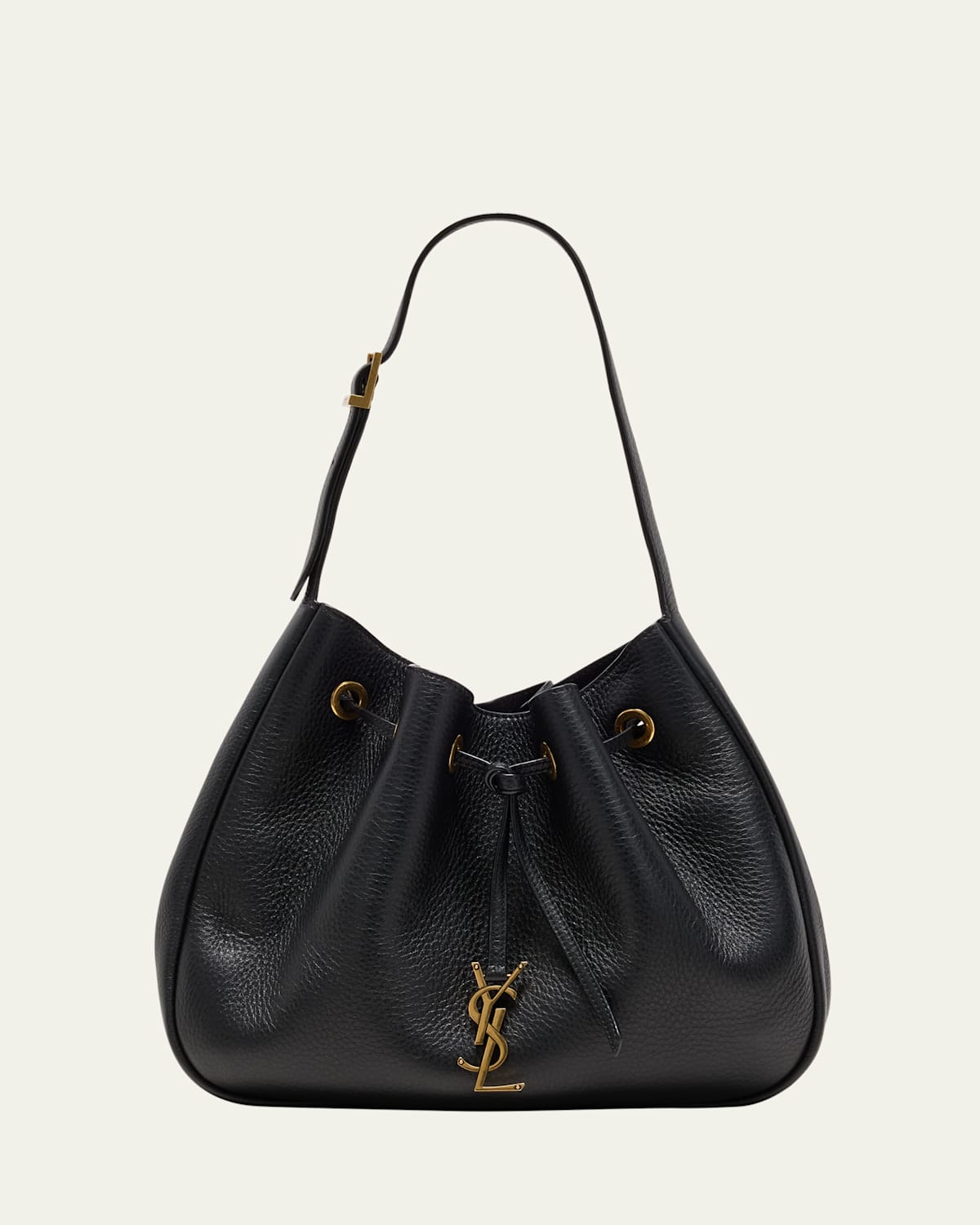 Saint Laurent Paris Vii Small Ysl Hobo Bag In Grained Deer Leather In Nero