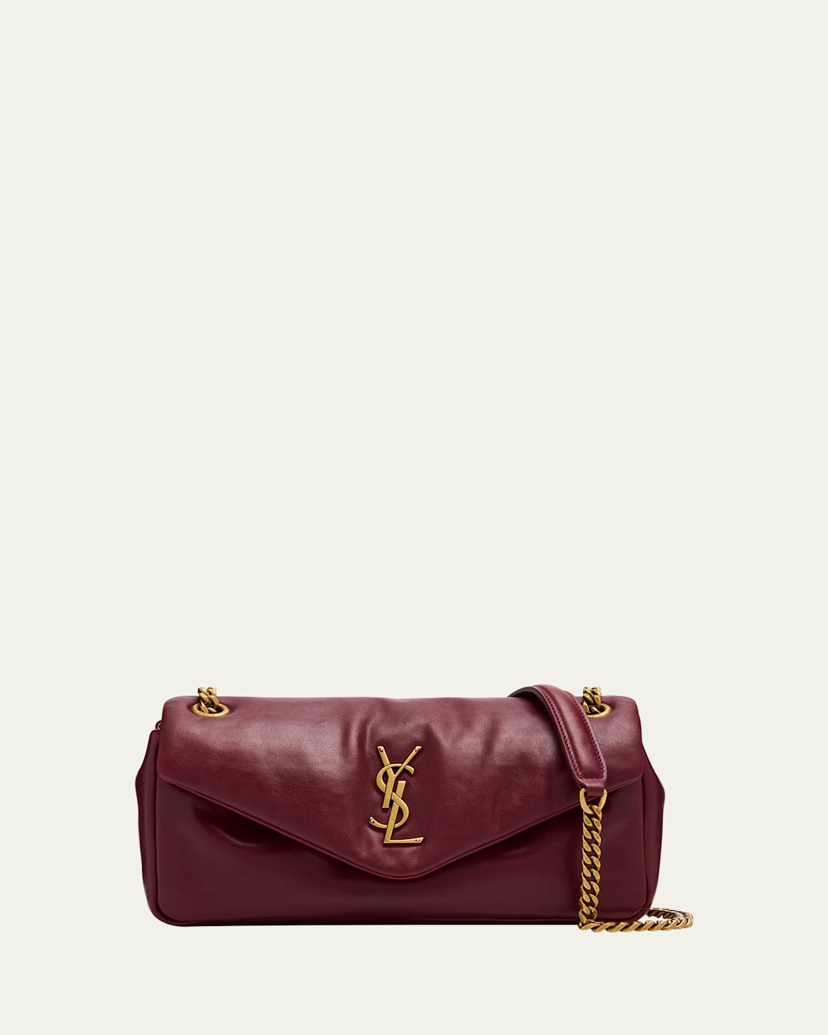 Saint Laurent Calypso Small Ysl Shoulder Bag In Smooth Padded Leather In Deep Rasberry