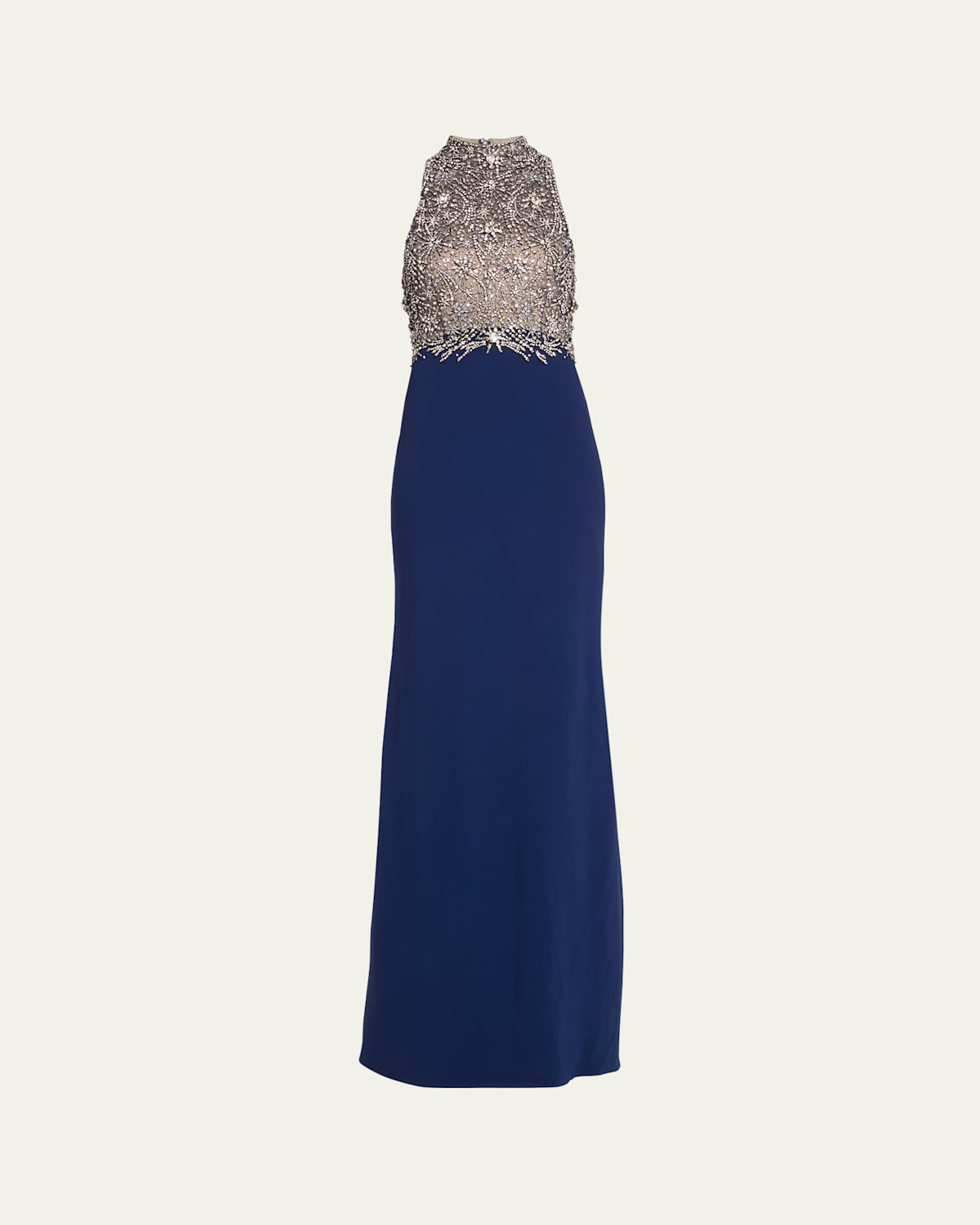 Jenny Packham Dewdrop Crystal-embellished Tulle-trimmed Crepe Gown In Midnight Kiss