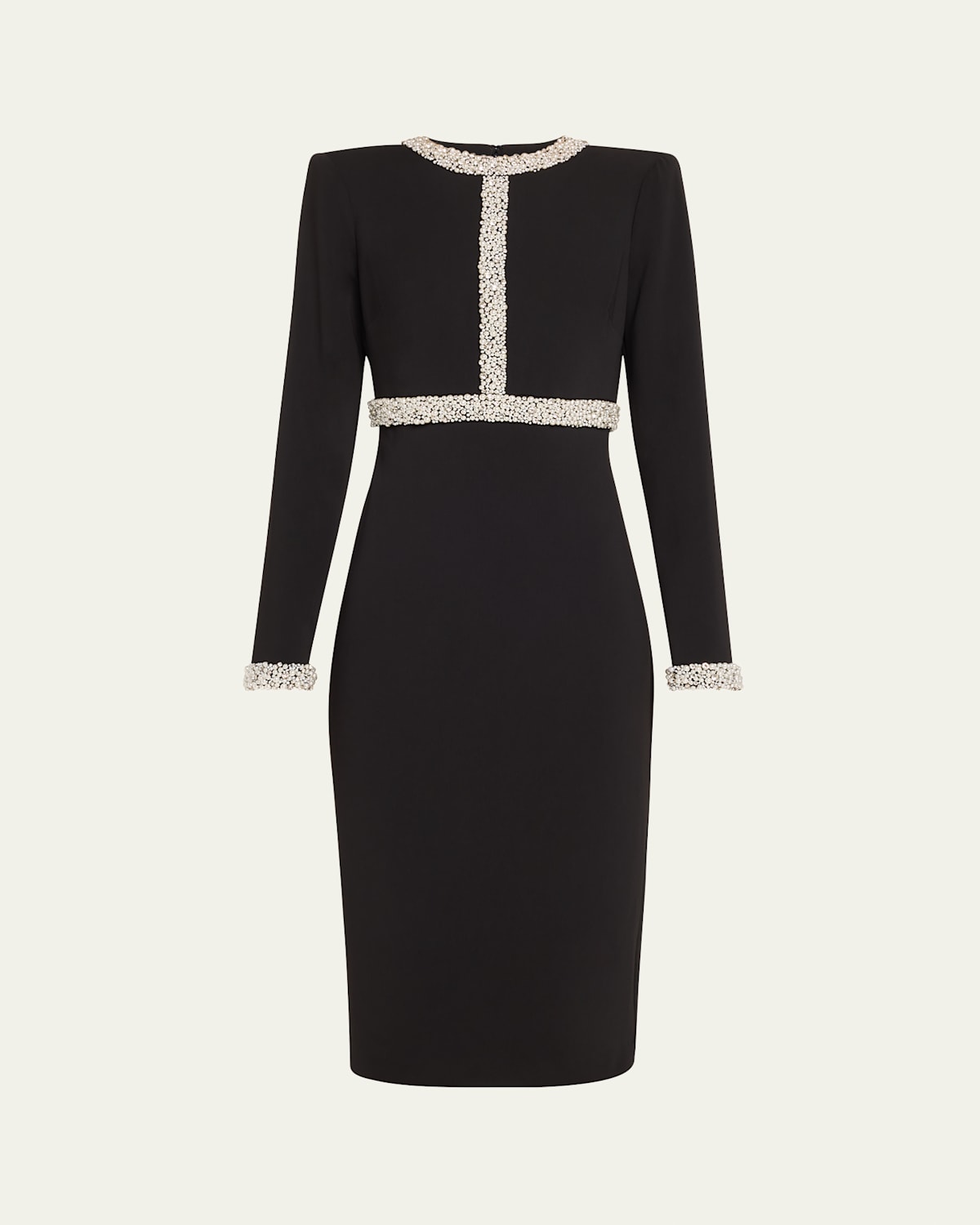 Crystal & Pearly-Trim Crepe Midi Sheath Dress