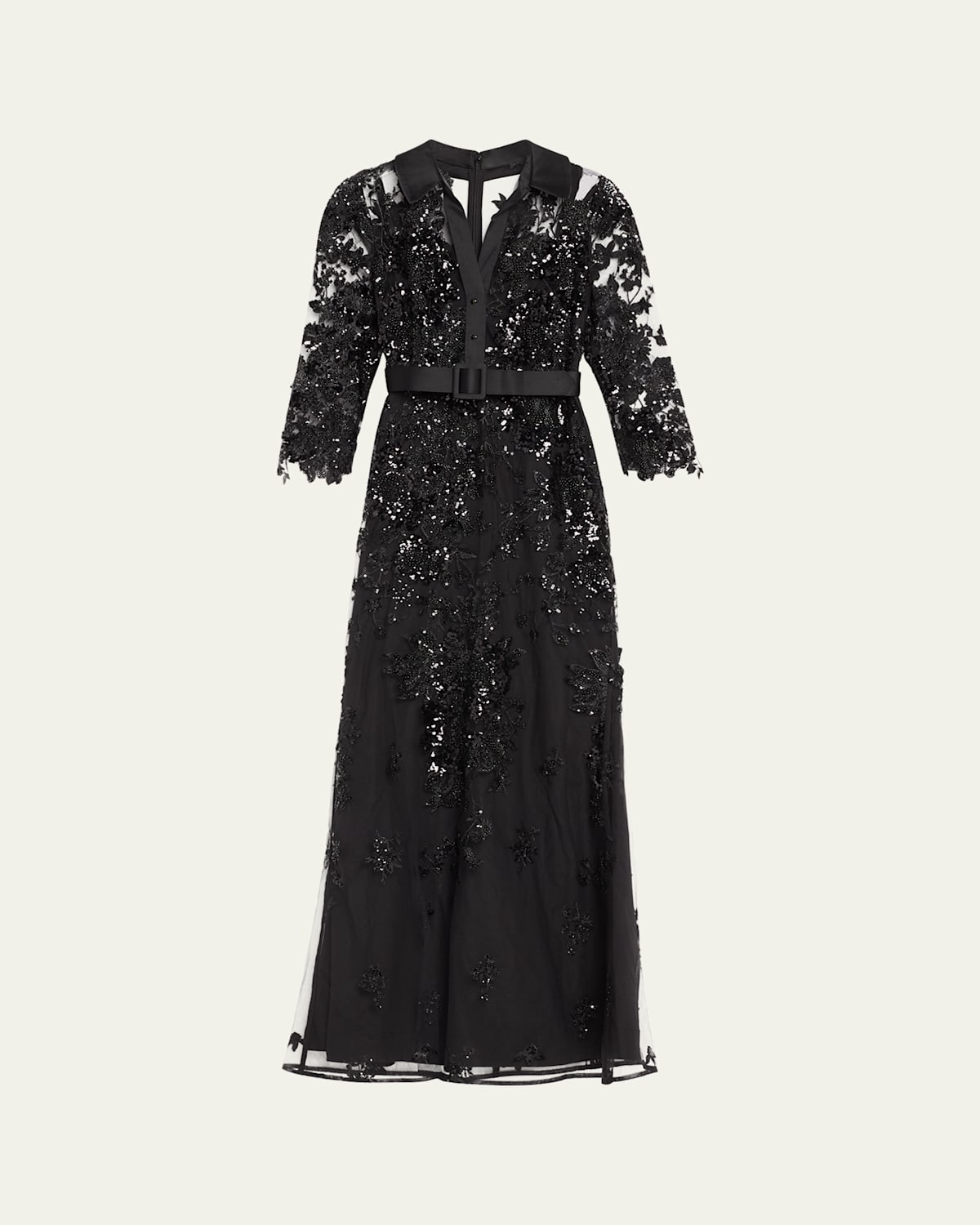 Beaded Floral Lace Shirt Gown