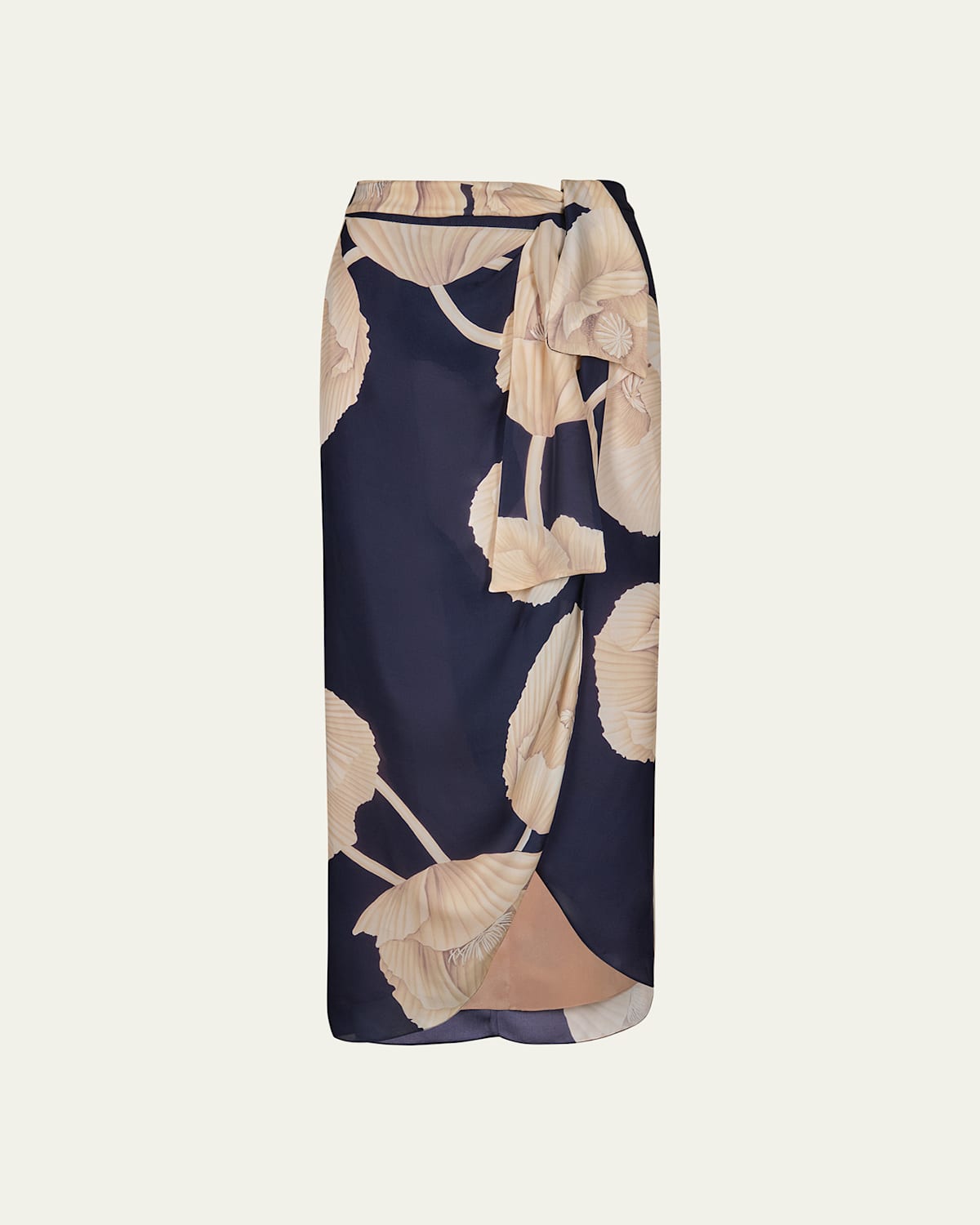 Shop Johanna Ortiz Naturalism Floral Silk Wrap Skirt In Opium Florals - Navy-ecru