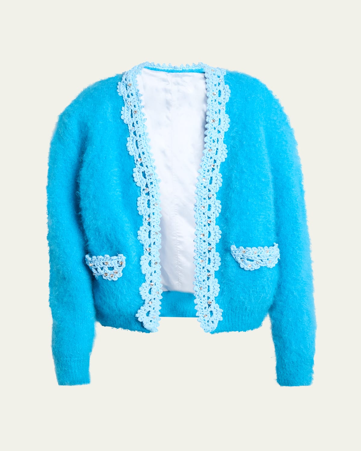 Mohair Cardigan with Crochet Trim