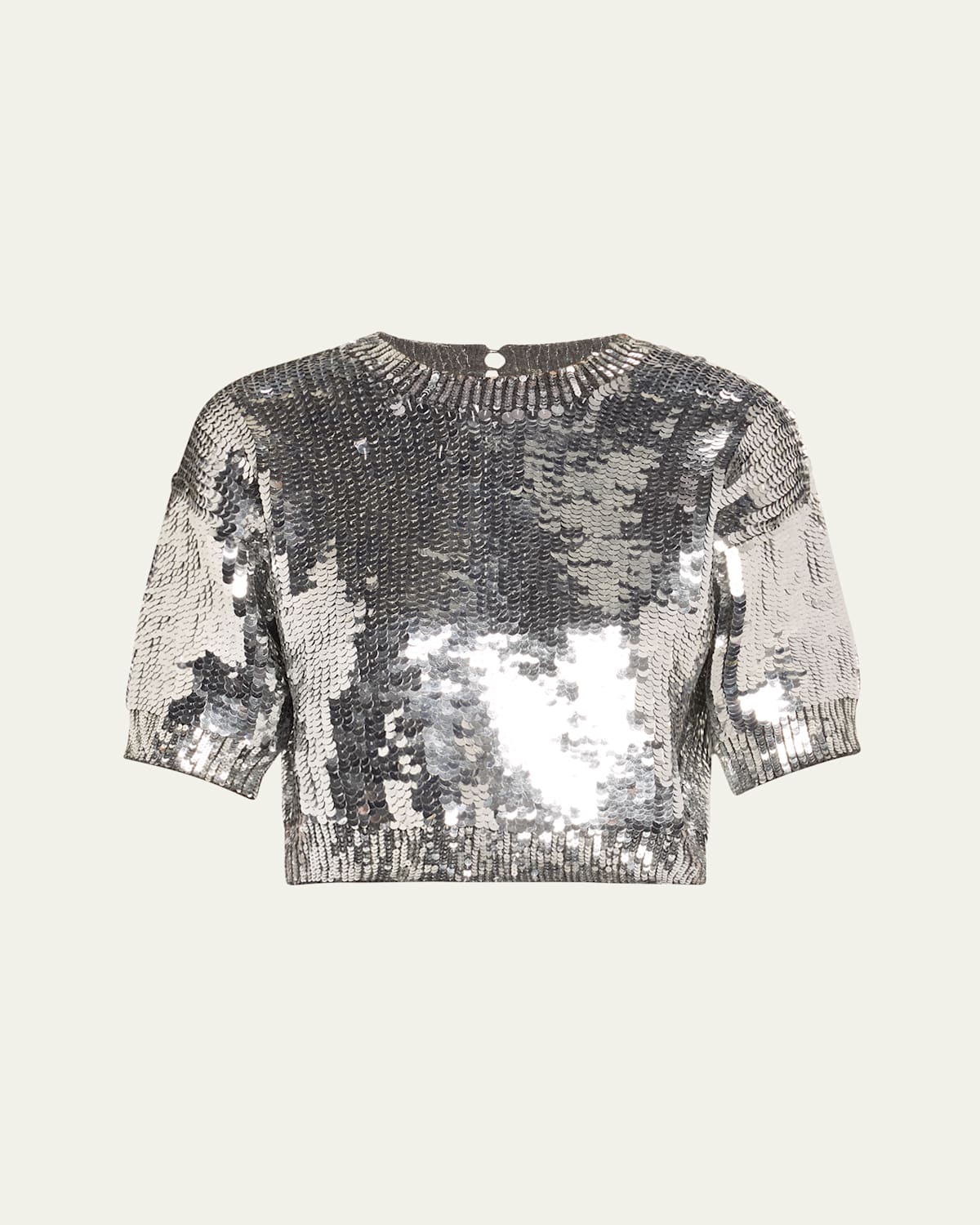 Sequined Shetland Short Sleeve Wool Cashmere Sweater