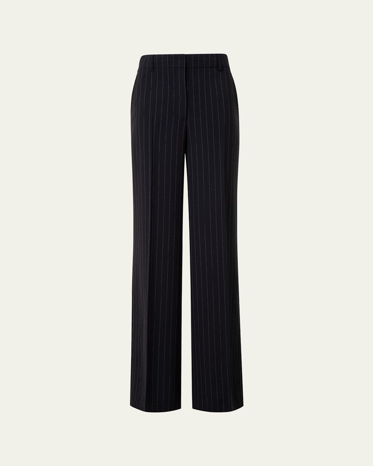 Akris Punto Pinstripe Straight Wool Trousers In Black-cream