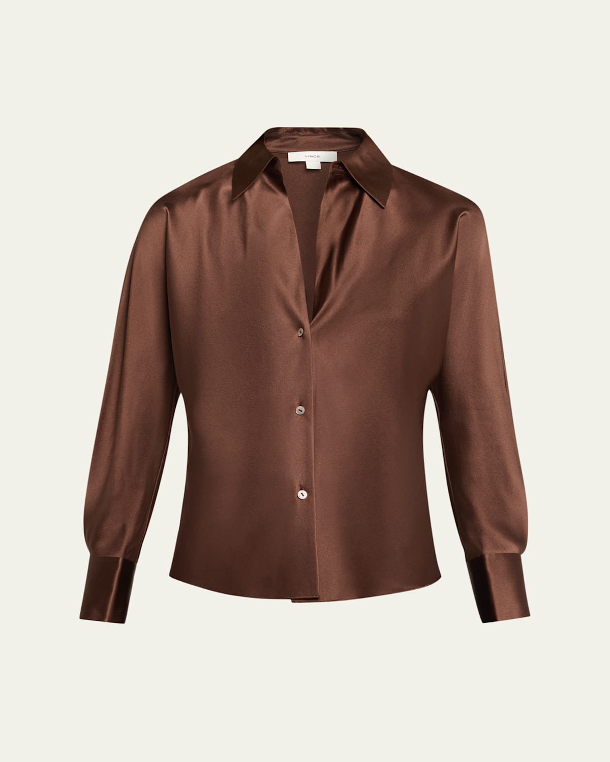 Vince Bias Silk Long-sleeve Blouse In Brown