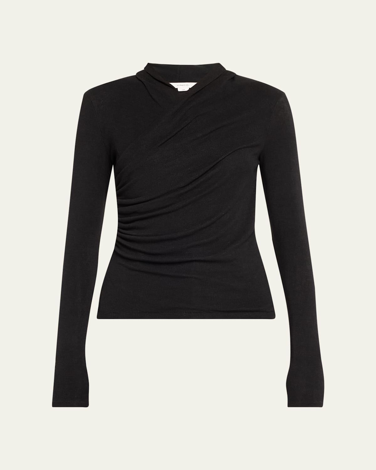 Vince Long Sleeve Fixed Stretch Wrap Top In Black In Black