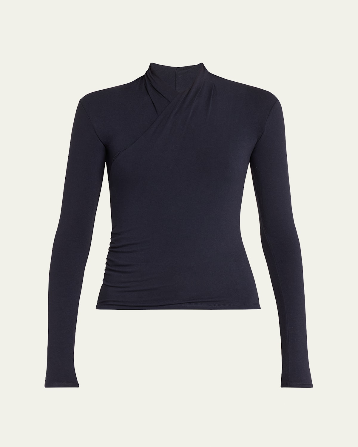 Shop Vince Long-sleeve Faux-wrap Top In Coastal Blue