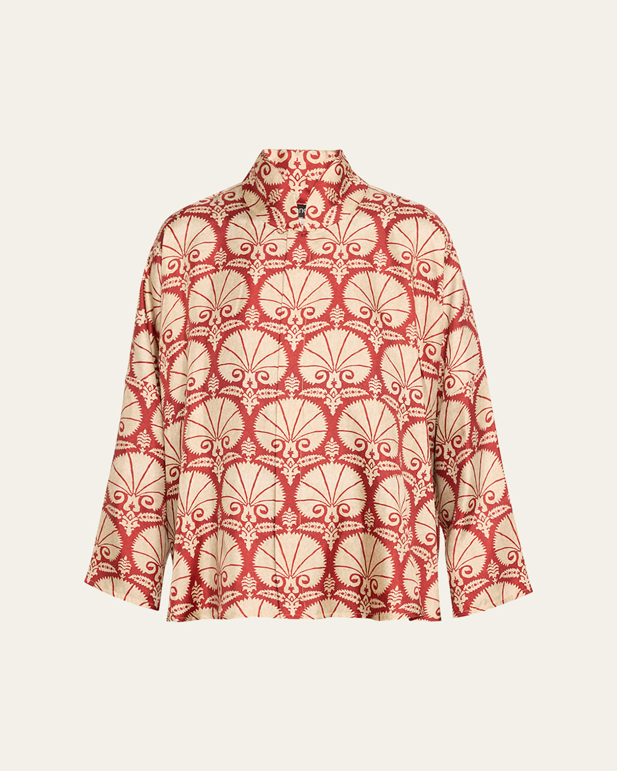 Eskandar Chinese Imperial Shirt With Chinese Collar (mid Plus Length) In Redgold