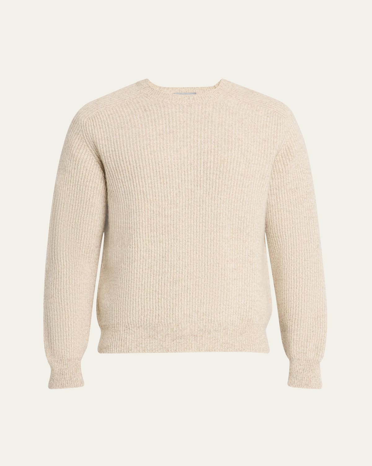 Shop Bergdorf Goodman Men's Cashmere Ribbed Crewneck Sweater In Oatmeal