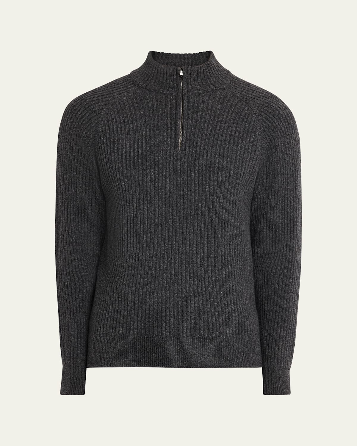 Bergdorf Goodman Men's Wool And Cashmere Rib Half-zip Sweater In Graphite