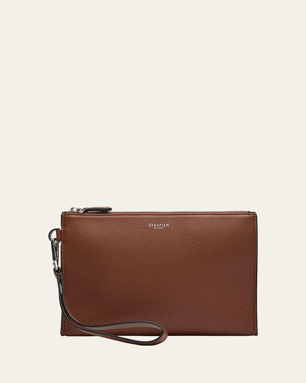 Men's Leather Top-Zip Clutch Bag