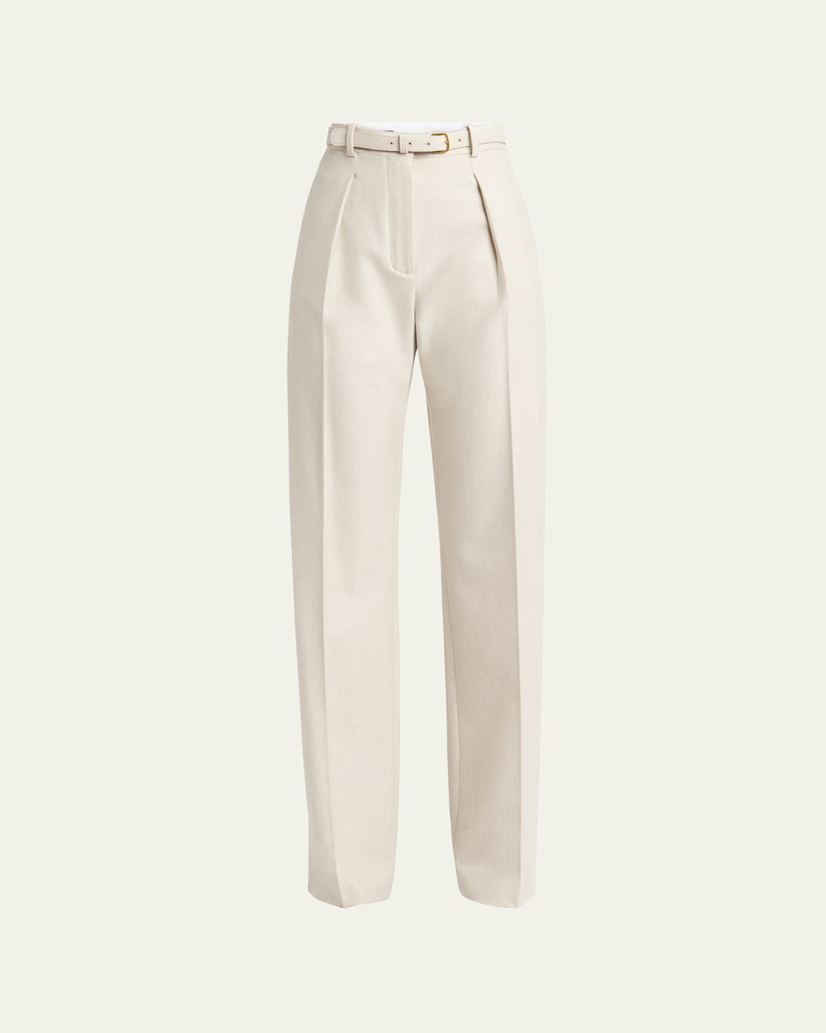 Loro Piana Edward Pintuck Belted Wool Cashmere Trousers In Alabaster Cream