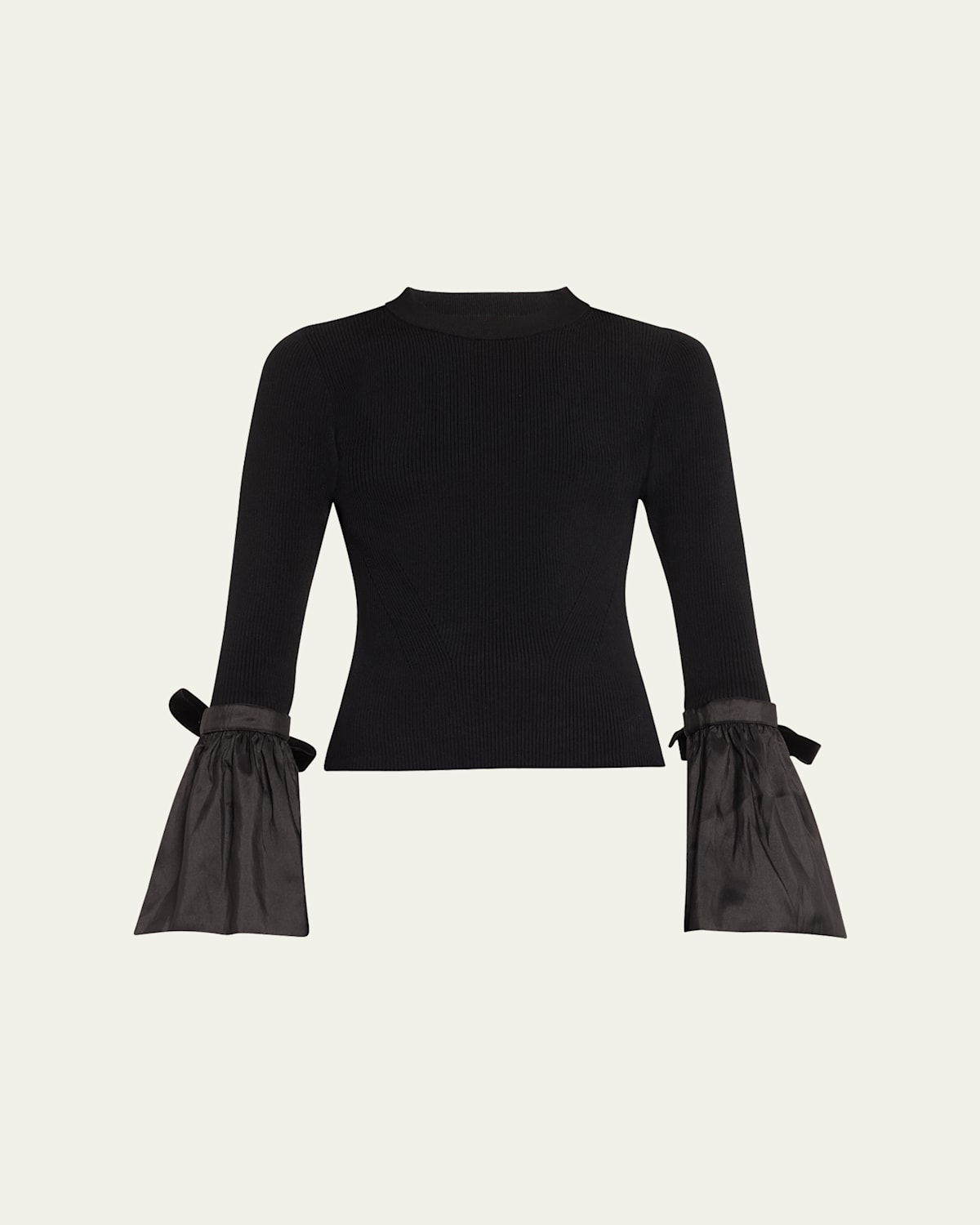 Simkhai Agata Flared-sleeve Fitted Knit Top In Black