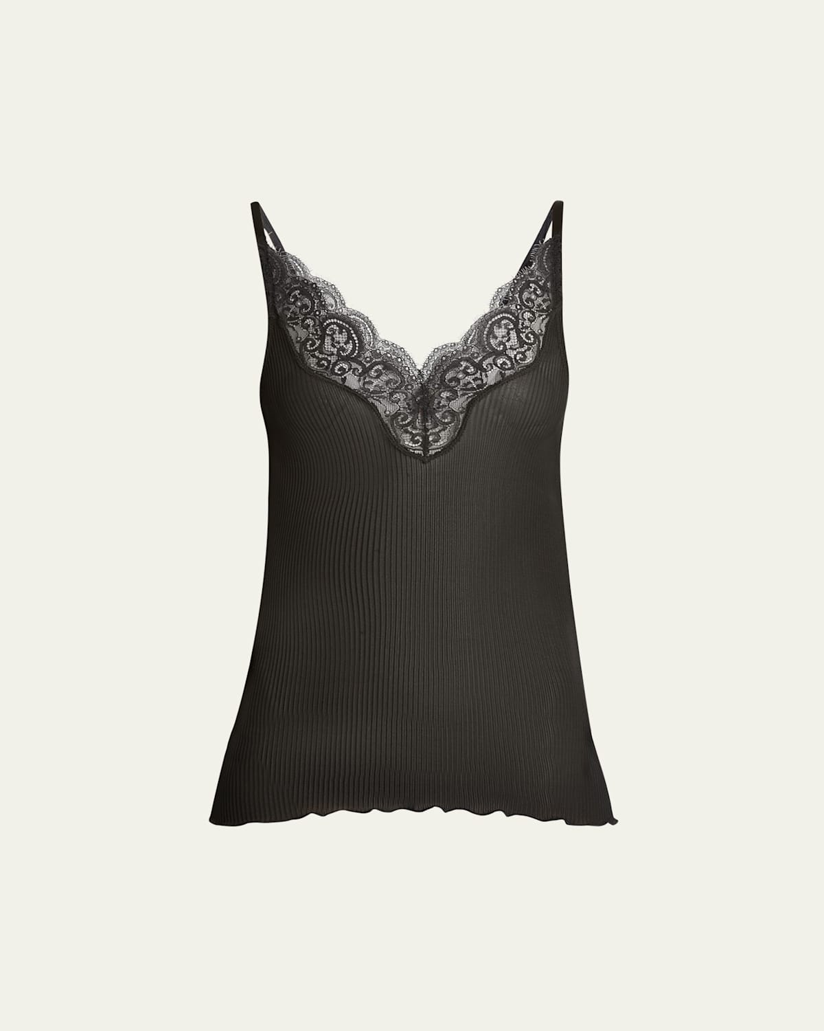 Saint Laurent Laced Tank Top In Ribbed Silk Jersey In Black