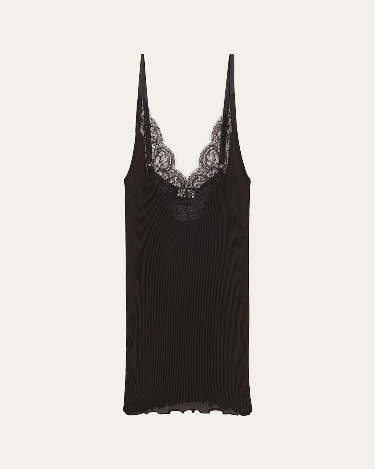 Ribbed Knit Tank Top with Lace Detail