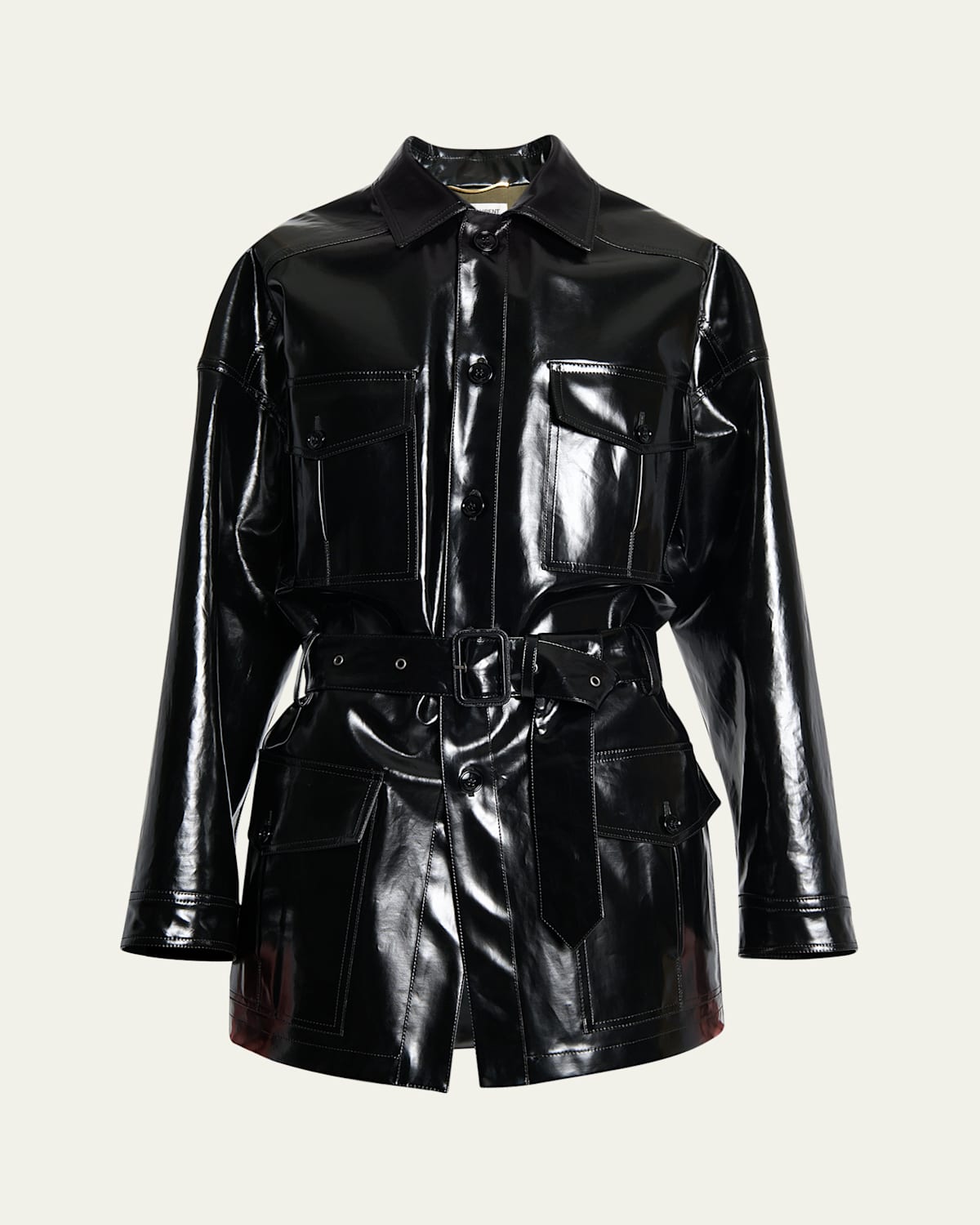 Saint Laurent Saharienne Jacket In Coated Cotton In Natural Bl