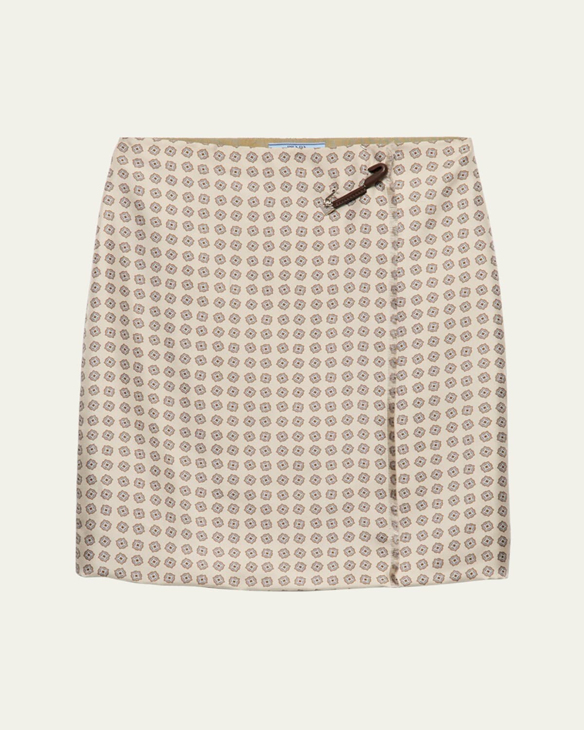 Prada Geometric Print Silk Twill Mini Skirt In Sabbia