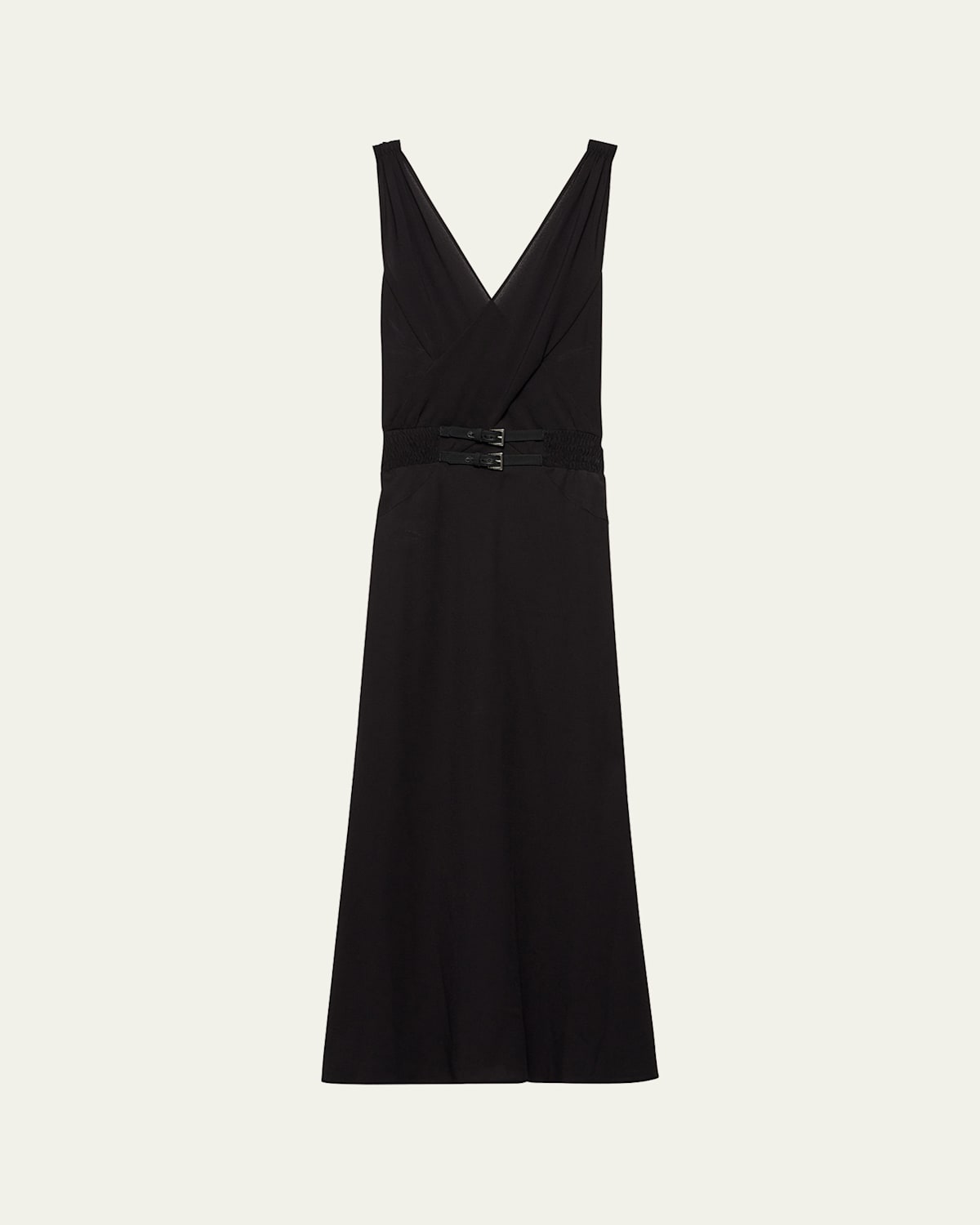 Prada Sable Fit-flare Midi Dress In Nero