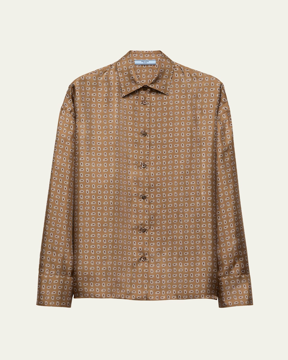Prada Paisley Button Down Silk Twill Blouse In Sughero
