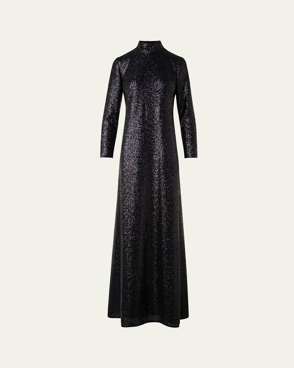 Akris Sequined Jersey High-neck Long Sleeve Gown In Black
