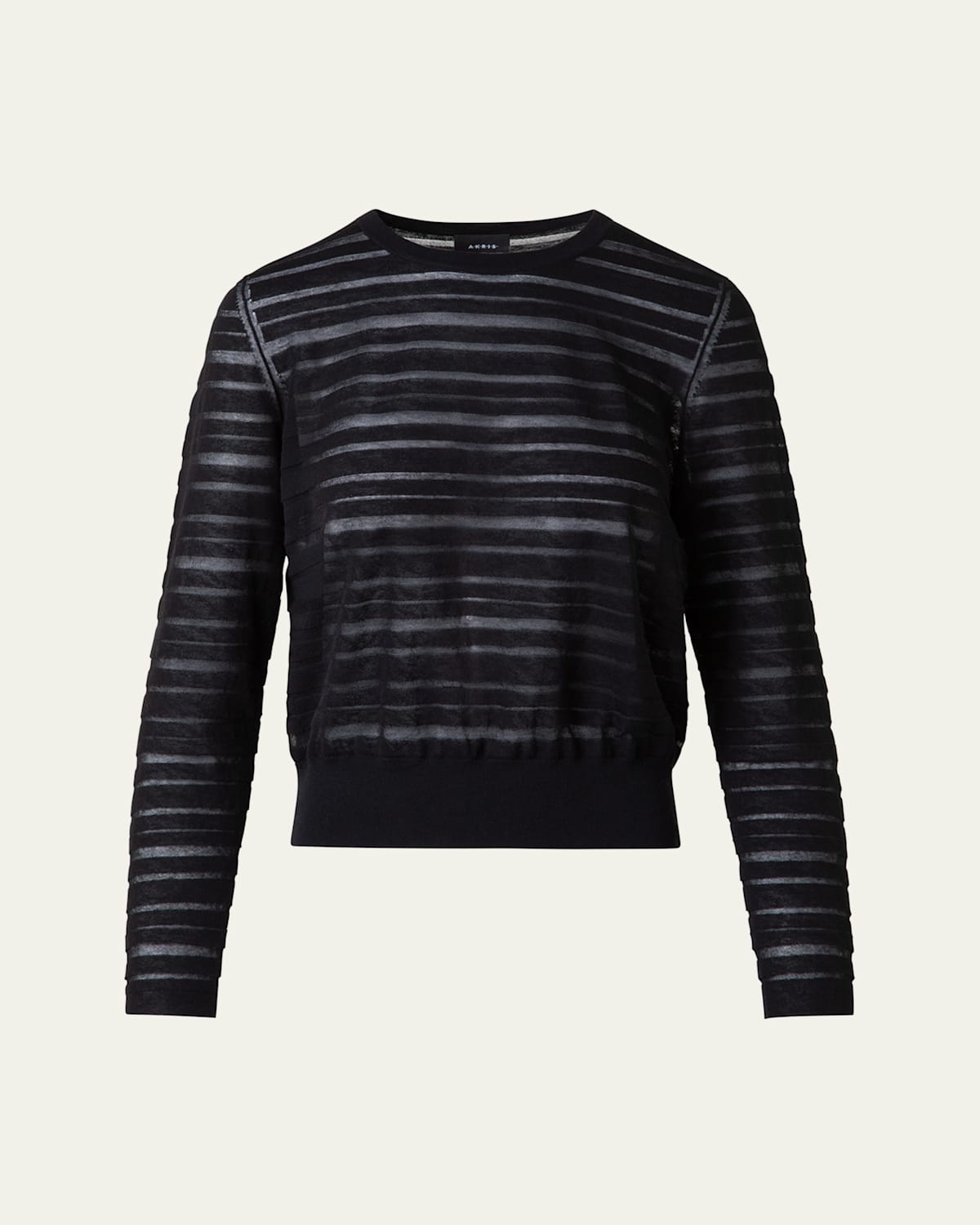 Shop Akris Sheer Stripe Knit Crewneck Sweater In Black