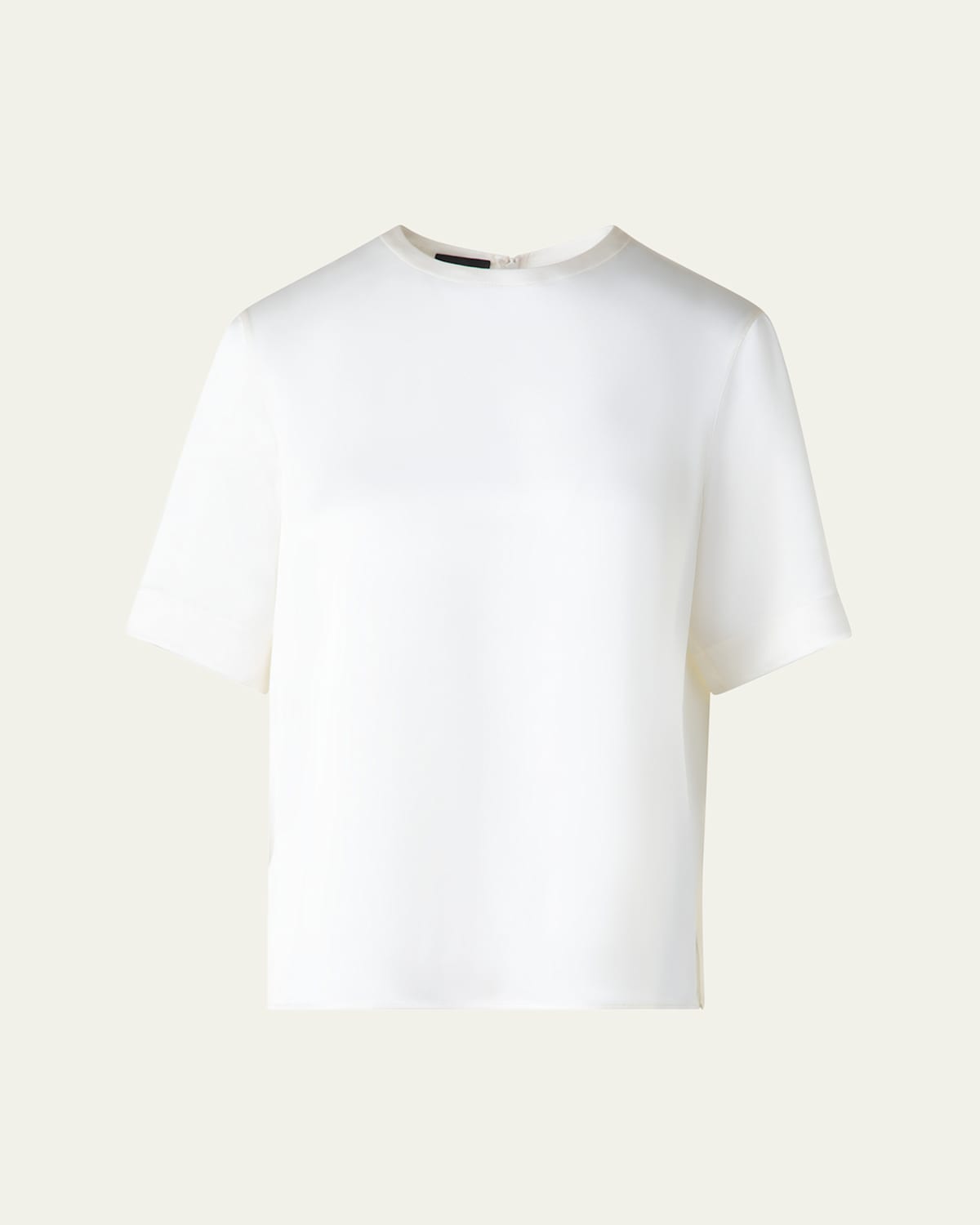 Akris Short Sleeve Silk Satin Blouse In Ecru