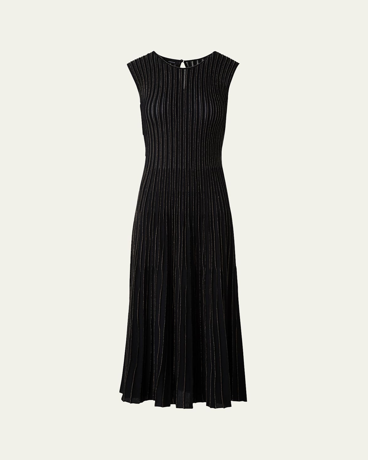 Akris Metallic Pinstripes Knit Sleeveless Midi Dress In Black-gold