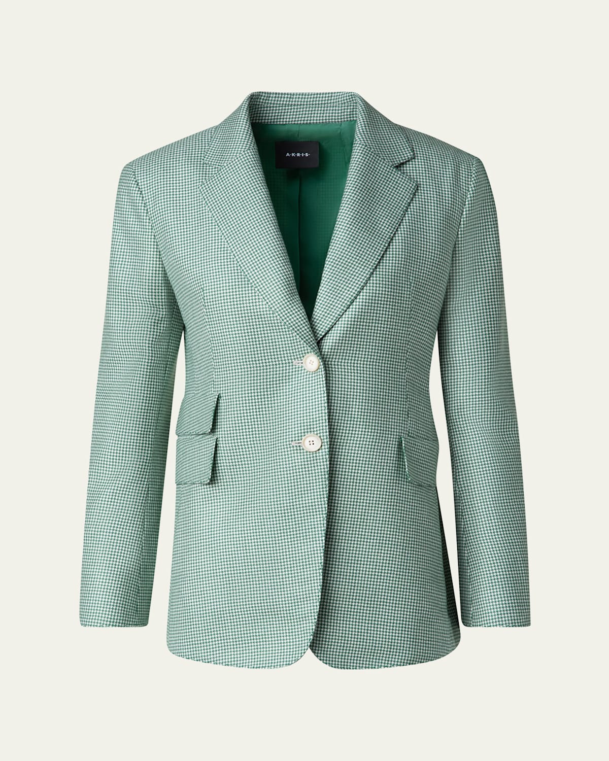Shop Akris Single-breasted Cashmere Pepita Jacket In Pine Green-ecru
