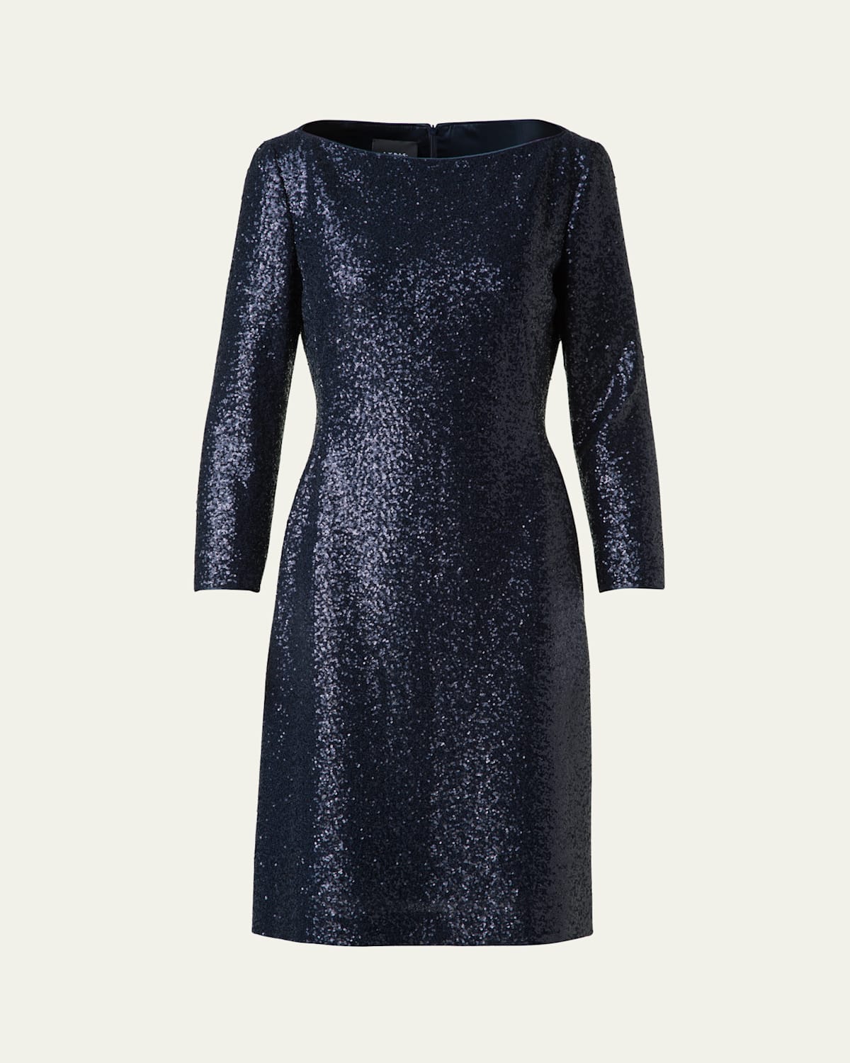 Akris High-neck Sequin Jersey Long-sleeve Dress In Navy