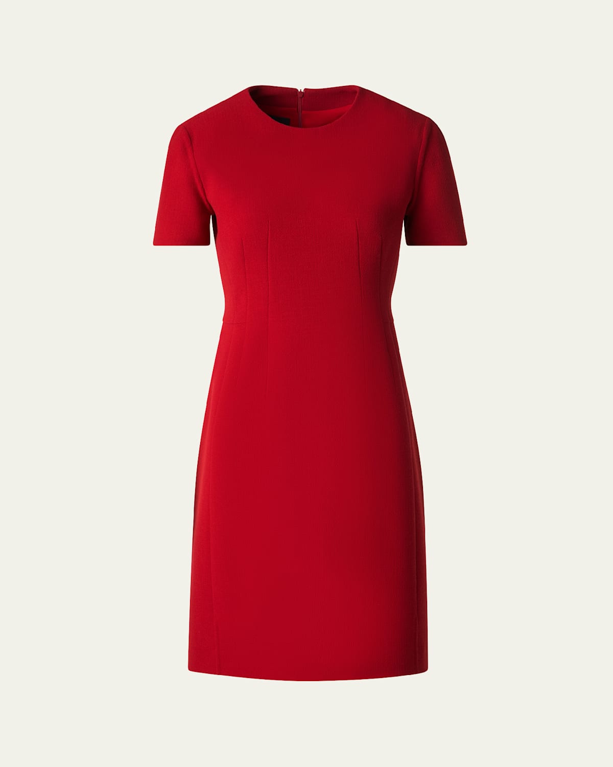Shop Akris Short-sleeve Wool Crepe Sheath Dress In Ruby