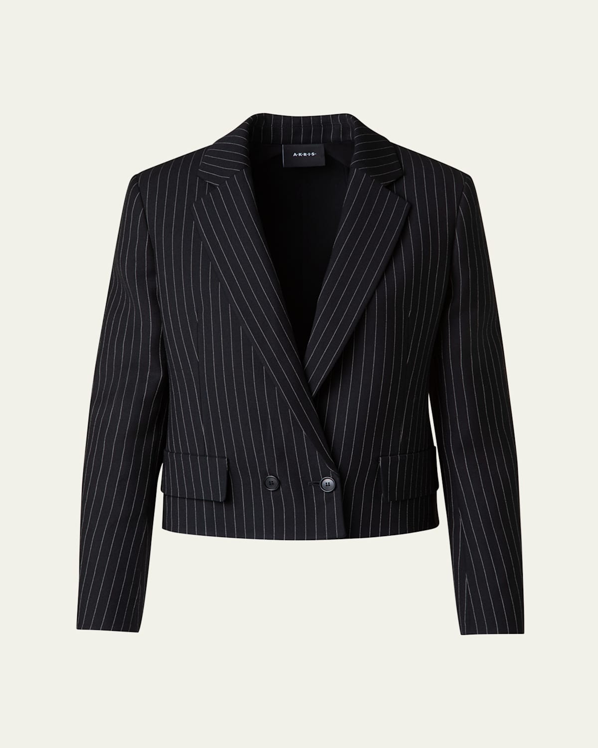 Akris Adele Pinstripe Double-breasted Short Jacket In Black-cream